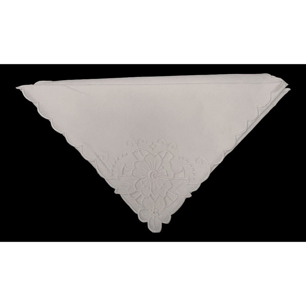 Linen 12 Napkins‎ With Floral Embroidery Scalloped Edge 16.5x16.5" Farmhouse